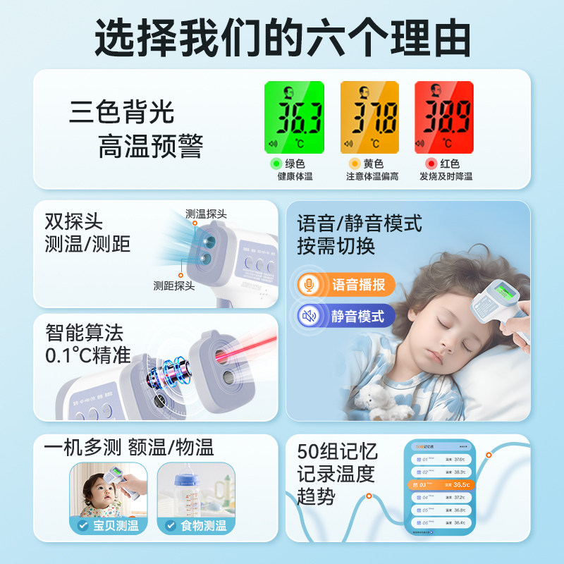 可孚双探头额温枪婴幼儿测体温枪医专用电子体温计精准家用温度计