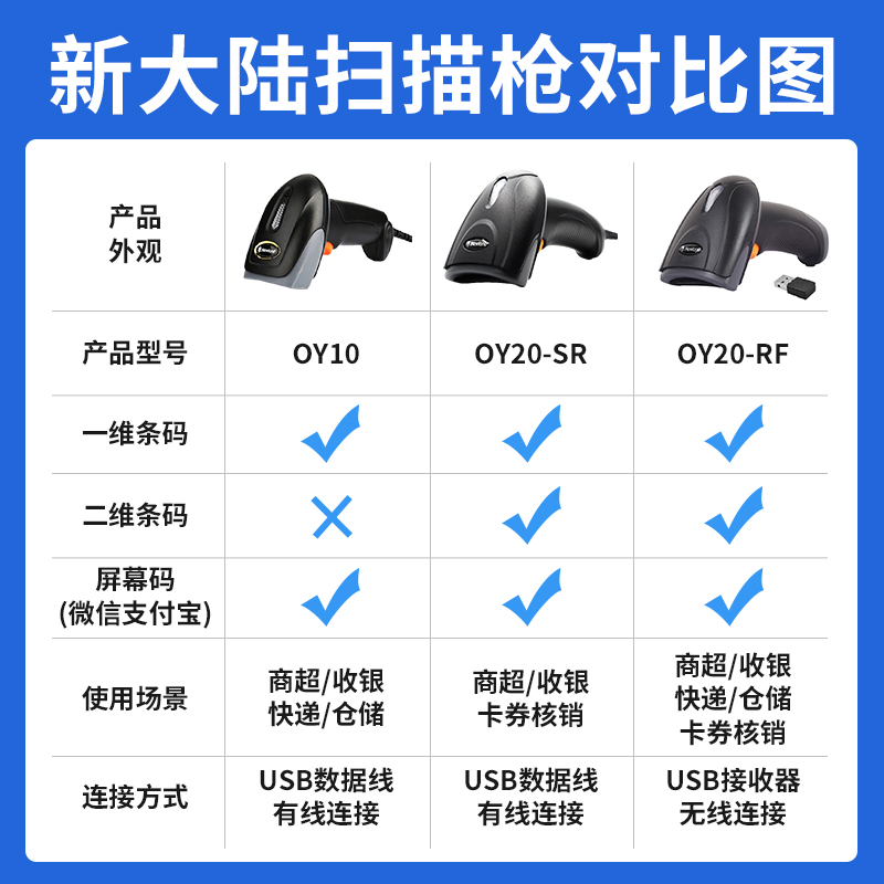 新大陆扫码枪OY10/OY20一维二维条码扫描器超市收银手机支付扫码微信支付宝收款快递物流无线newland扫描枪 - 图1