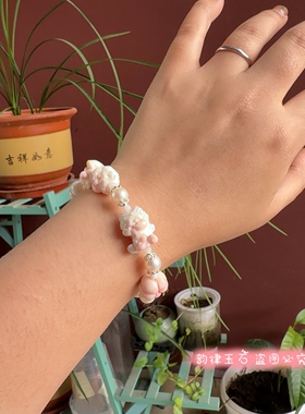 天然女王贝雕刻 元宝吞金兽 猫咪精灵 手串手链 默认微瑕