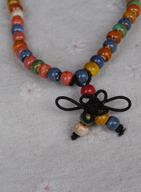 景德镇陶瓷珠全珠108颗佛珠夏季款手链五彩石手串