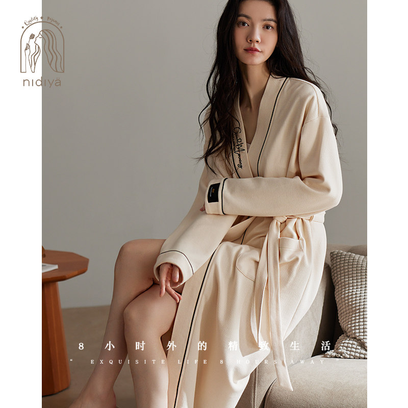 妮狄娅情侣睡衣睡袍女秋季长袖华夫格男简约纯色浴袍春秋季家居服,淘宝优惠券,粉丝福利购,淘宝优惠卷