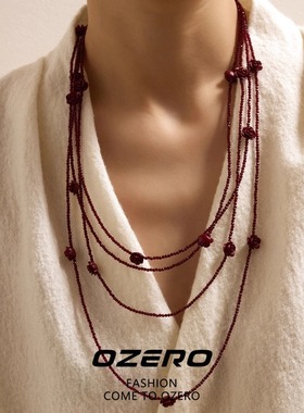 红玫瑰多层项链长款高级感