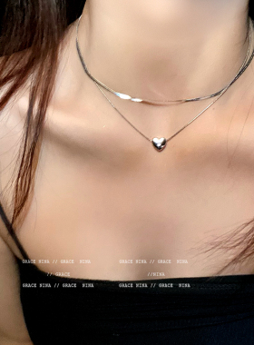 蛇骨链钛钢ins冷淡风爱心项链女小众设计双层叠戴锁骨链气质颈链