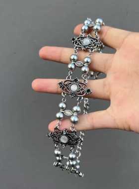 珍珠复古双层灰色猫眼石choker项圈女小众设计感宫廷风颈链