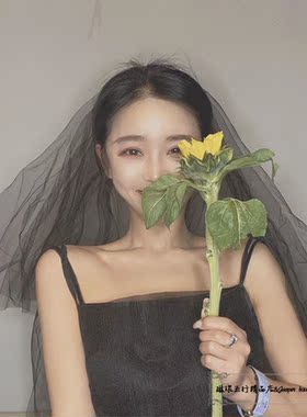 新娘拖尾头饰蕾丝黑色头纱加皇冠皇冠女十八岁黑色欧美拍照遮脸短
