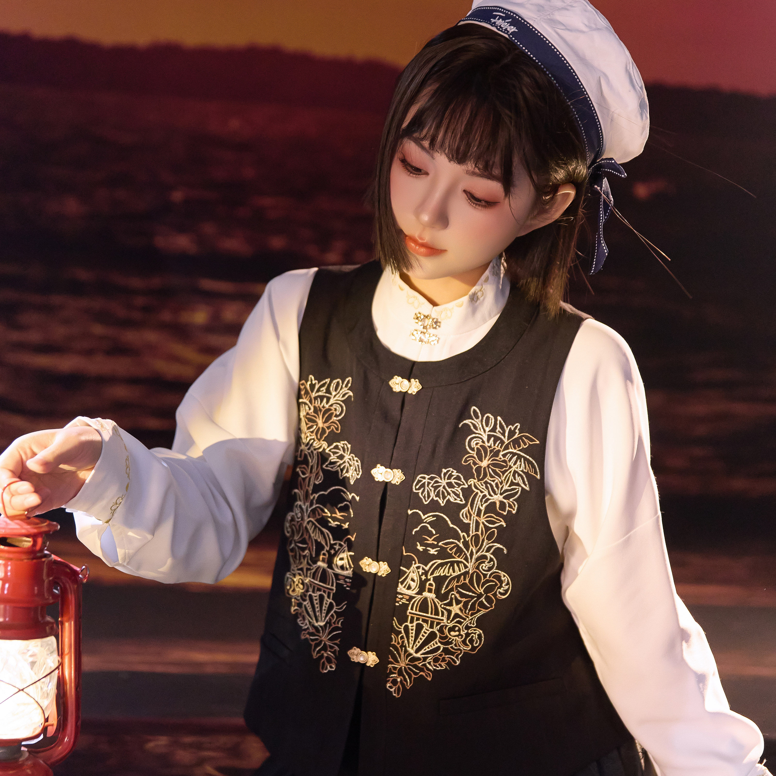 花朝记｜夜航船｜明制汉服圆领比甲绣花藏青黑色条纹纯色百搭日常,淘宝优惠券,粉丝福利购,淘宝优惠卷