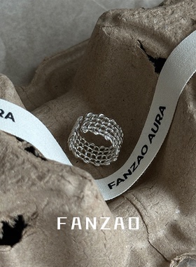 FANZAO925纯银网格开口戒指女