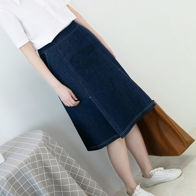 Ladies new spring and autumn blue a-line denim skirt