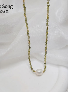绿色天然石珍珠项链女小清新小众