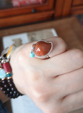 [观心]南红玛瑙小寿桃手工戒指