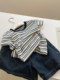 Bm style ~ women's right shoulder slimming striped short-sleeved T-shirt