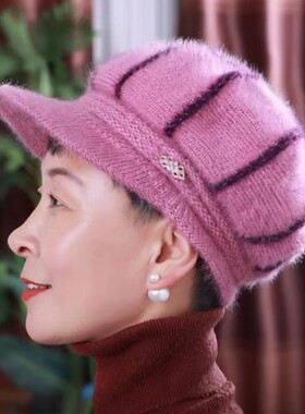 中老年帽子女冬季加绒加厚针织帽