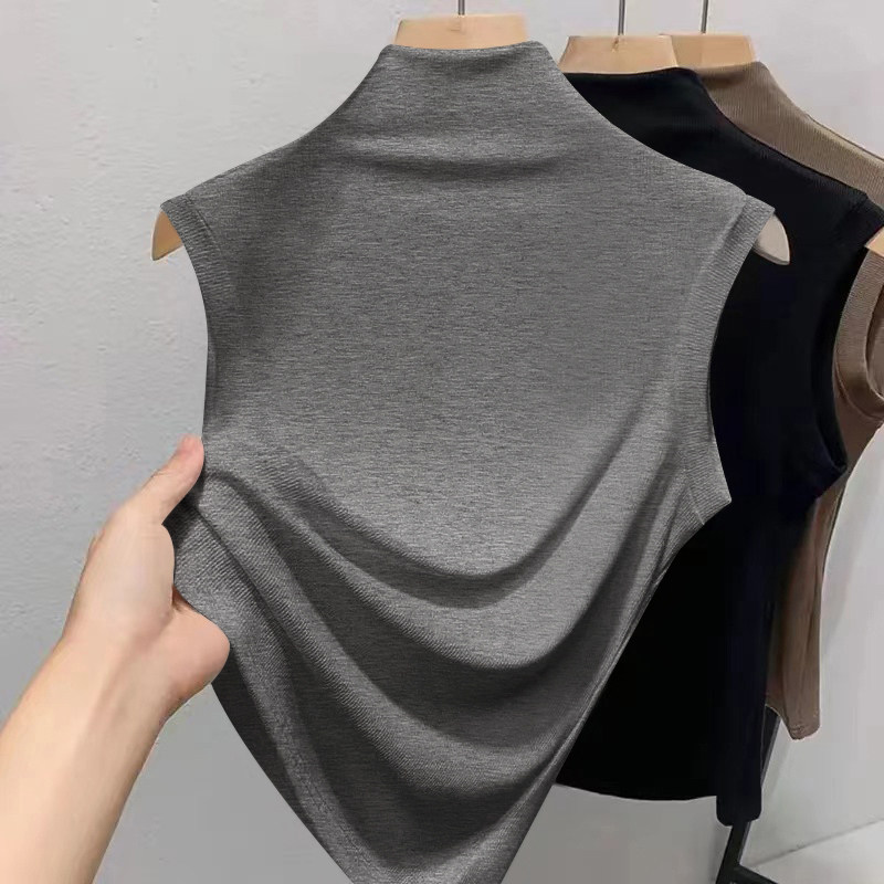 拉夏贝尔黑色半高领背心女内搭秋冬2025新款针织无袖打底上衣外穿,淘宝优惠券,粉丝福利购,淘宝优惠卷