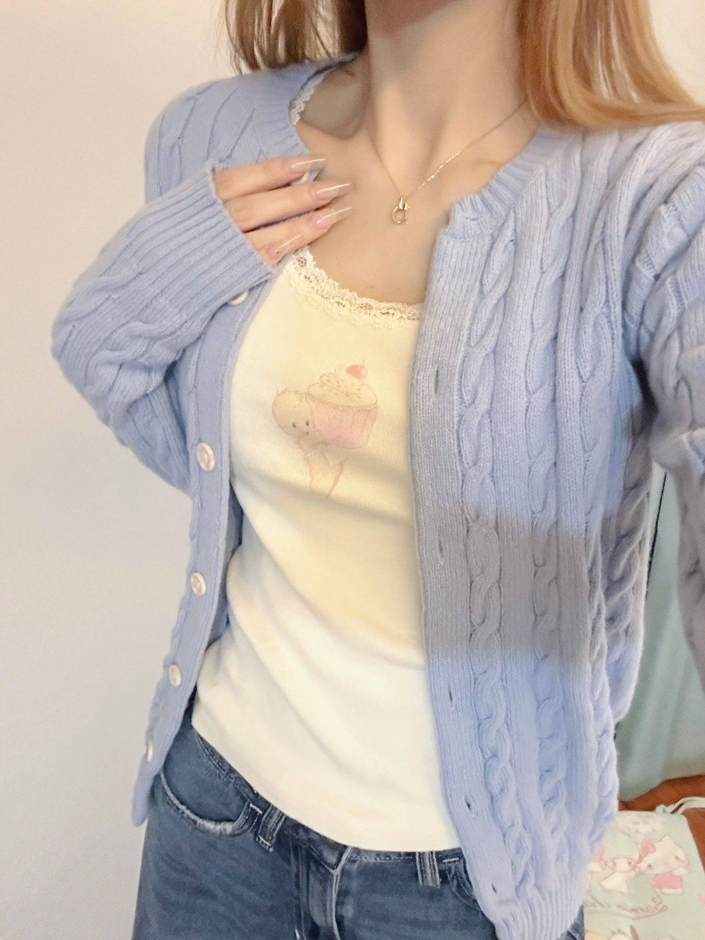 Brandy girl bm美式复古少女浅灰色麻花针织开衫单排扣毛衣外套女,淘宝优惠券,粉丝福利购,淘宝优惠卷