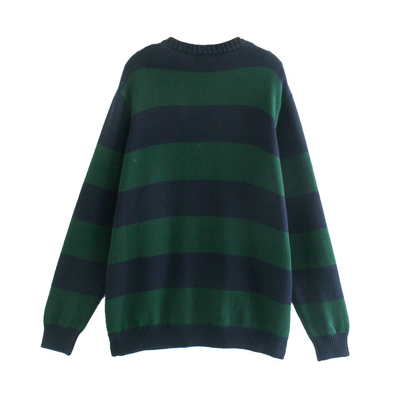 brandy虞书欣同款复古慵懒风墨绿条纹bm针织开衫毛衣外套女中长款,淘宝优惠券,粉丝福利购,淘宝优惠卷