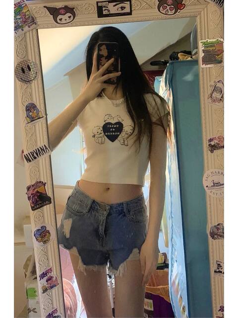 Bm ເສື້ອທີເຊີດແຂນສັ້ນ summer ຈົດຫມາຍຮັກພິມແບບສັ້ນ