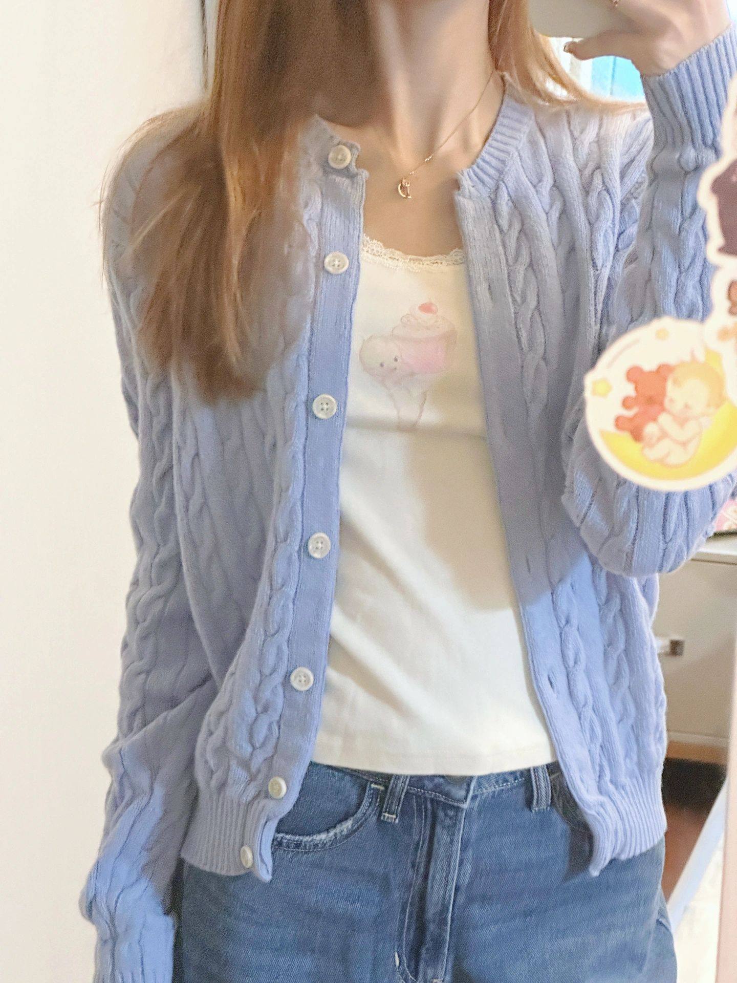 Brandy girl bm美式复古少女浅灰色麻花针织开衫单排扣毛衣外套女,淘宝优惠券,粉丝福利购,淘宝优惠卷