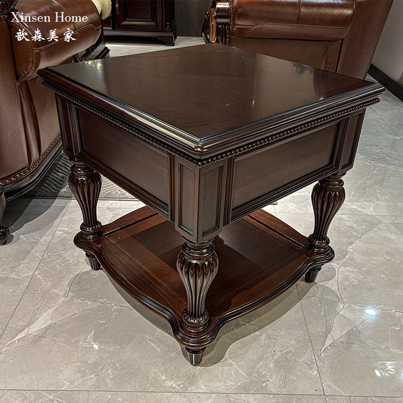 美式复古樱桃木方几轻奢客厅沙发边几角几收纳小茶几带抽屉收纳柜,淘宝优惠券,粉丝福利购,淘宝优惠卷