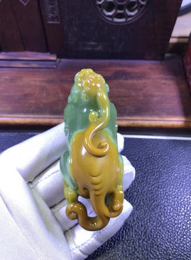东北籽料析木椴树林河磨玉貔貅手把件摆件154克玉质细腻结构均匀