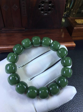 和田玉析木绿河磨玉椴树林老型珠手链重77克玉净如水没有结构