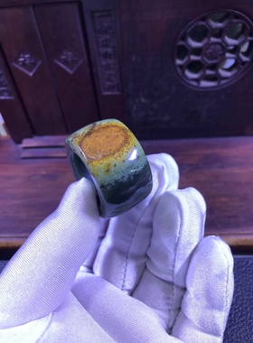 析木河磨玉扳指戒指指环皮浆玉三色大漏38克玉质温润细腻一手货源