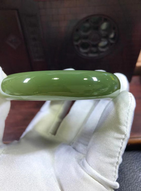 和田玉析木绿二细料手镯玉镯镯子没有结构玉质细腻重69.8克