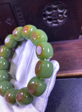 析木河磨玉手串手链每颗珠子粒粒带红沁皮色泽迷人重136克收藏级