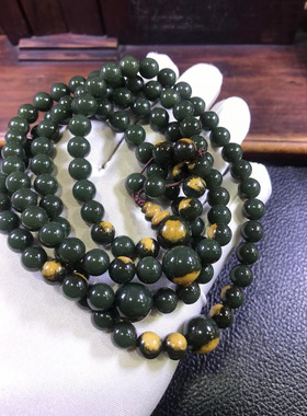 天然和田玉东北籽料厂家直销定制析木绿河磨玉墨玉108粒佛珠111克
