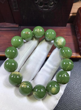 和田玉析木绿河磨玉椴树林粒粒带皮手链重86克玉净如水没有结构