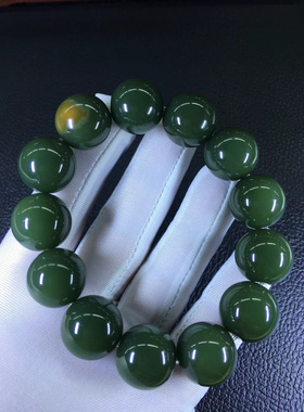 析木绿和田玉河磨玉超级绿手串手链珠子重124克玉净没有结构