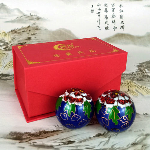 保定铁球景泰蓝牡丹健身球手球保健球老年人手转球按摩球新年礼品 - 图0