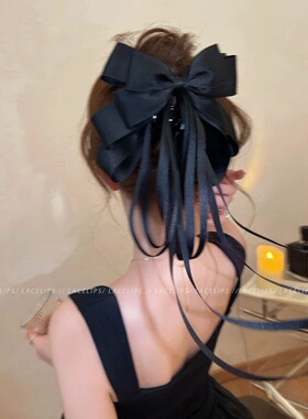 黑色蝴蝶结飘带抓夹女半扎发鲨鱼夹高级感芭蕾风发夹2026新款发饰