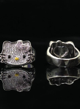 s925凯蒂猫戒指送女友礼物满钻女