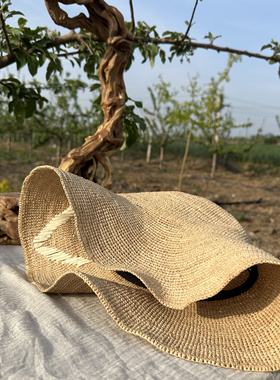 拉菲草手工编织草帽女夏季防晒防紫外线遮阳帽海边度假沙滩帽