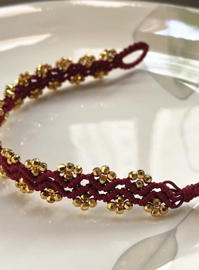 手工编织diy红色金珠花型手链