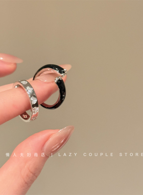 黑色滴釉爱心锆石戒指叠戴戒指