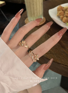 绝美超仙！轻奢戒指女ins冷淡风小众设计蝴蝶双层指环2021年新款