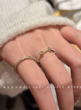 极简锆石珍珠可调叠戴气质食指戒