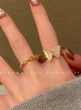 太美啦！炫彩蝴蝶锆石精致戒指女ins小众高级感时尚气质开口指环