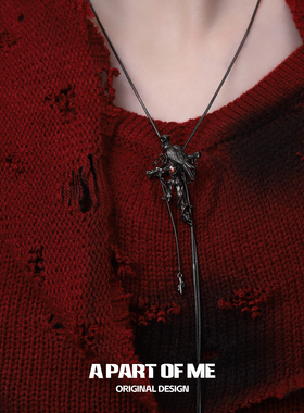 小众设计原创乌鸦十字架抽拉项链可调节高级感甜酷毛衣链秋冬新款