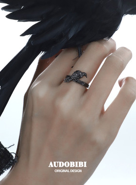 渡鸦系列925纯银乌鸦情侣对戒原创设计小众食指戒高级感暗黑戒指
