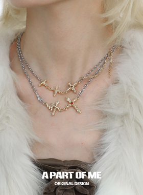 美拉德双层项链十字架毛衣链