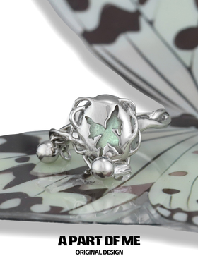 破茧系列 原创925纯银曼卡龙蝴蝶戒指天然灰月光石高级感食指戒