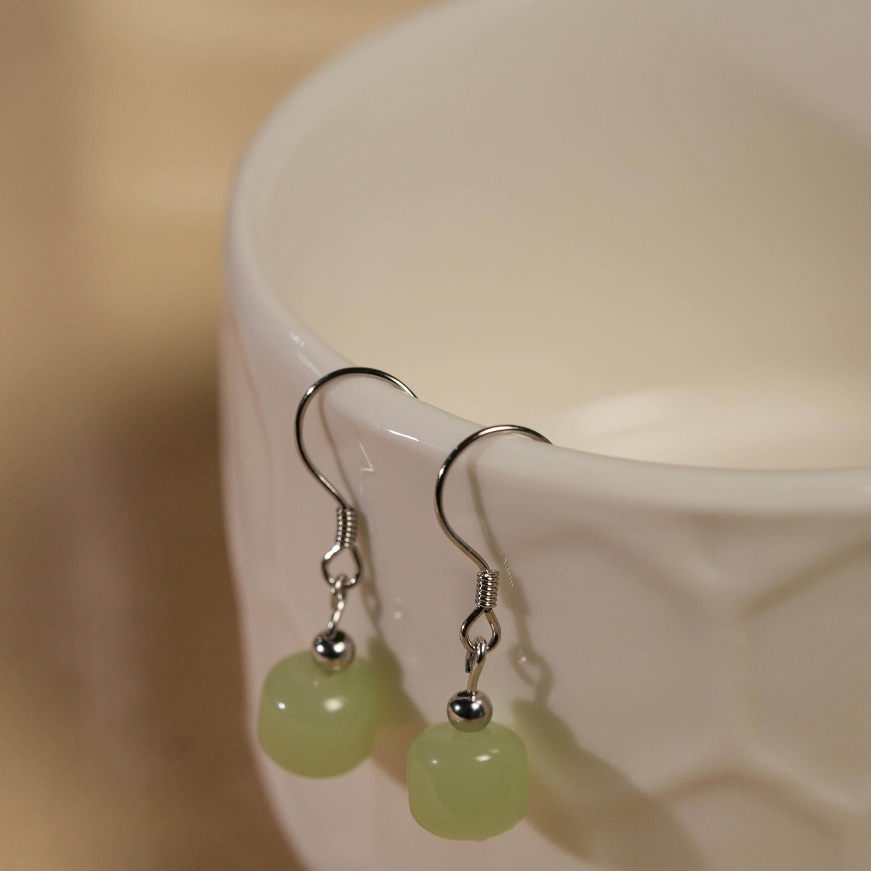 国风绿珠耳钩女气质高级感简约耳饰新中式耳环,淘宝优惠券,粉丝福利购,淘宝优惠卷