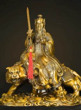 纯黄铜张天师龙虎山神像摆件纯手工中式客厅桌面装饰品开业礼物