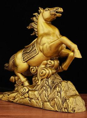 新中式纯黄铜马到成功桌面摆件