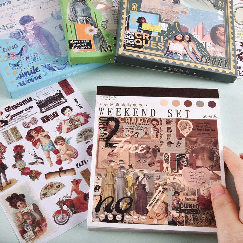 复古手账贴纸本杂志素材ins卡通图案拼贴装饰和纸DIY手工刻刀垫板,淘宝优惠券,粉丝福利购,淘宝优惠卷