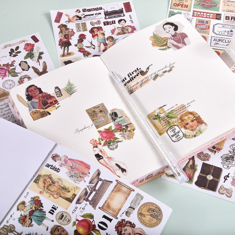复古手账贴纸本杂志素材ins卡通图案拼贴装饰和纸DIY手工刻刀垫板,淘宝优惠券,粉丝福利购,淘宝优惠卷