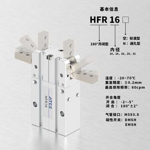 180度开闭型气动手指气缸HFR10/HFR16/20/25/32/N/通孔机械手MHY2 - 图3