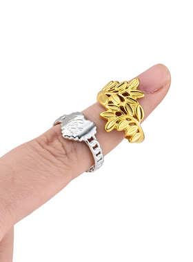 钛钢18K包金几何开口可调戒指